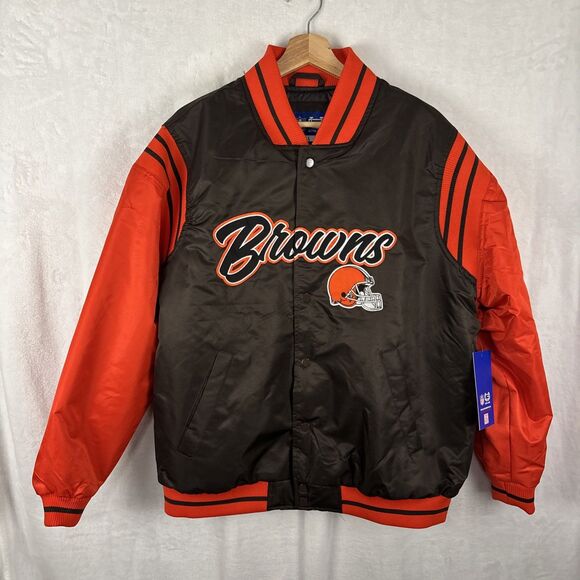 Cleveland Browns Satin Bomber Varsity Jacket Ultra Game Size Large NWT - Picture 1 of 7